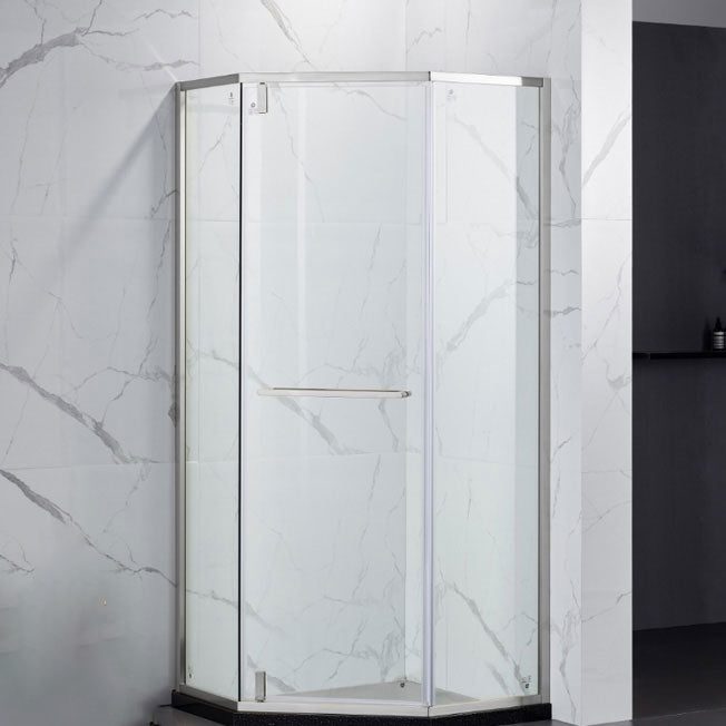 Pivot Tempered Glass Shower Door, Diamond Shape Stainless Steel Frame Shower Door Silver Left Clearhalo 'Bathroom Remodel & Bathroom Fixtures' 'Home Improvement' 'home_improvement' 'home_improvement_shower_tub_doors' 'Shower and Tub Doors' 'shower_tub_doors' 'Showers & Bathtubs' 6968539