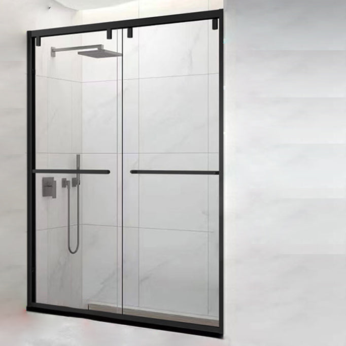 Narrow Frame Bathroom Tempered Glass Door, Double Sliding Shower Door Black Clearhalo 'Bathroom Remodel & Bathroom Fixtures' 'Home Improvement' 'home_improvement' 'home_improvement_shower_tub_doors' 'Shower and Tub Doors' 'shower_tub_doors' 'Showers & Bathtubs' 6968552