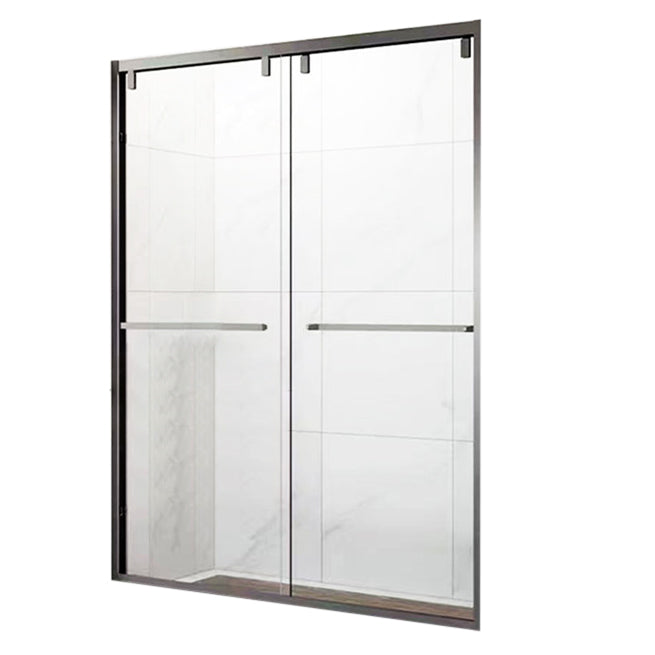 Narrow Frame Bathroom Tempered Glass Door, Double Sliding Shower Door Grey Clearhalo 'Bathroom Remodel & Bathroom Fixtures' 'Home Improvement' 'home_improvement' 'home_improvement_shower_tub_doors' 'Shower and Tub Doors' 'shower_tub_doors' 'Showers & Bathtubs' 6968555