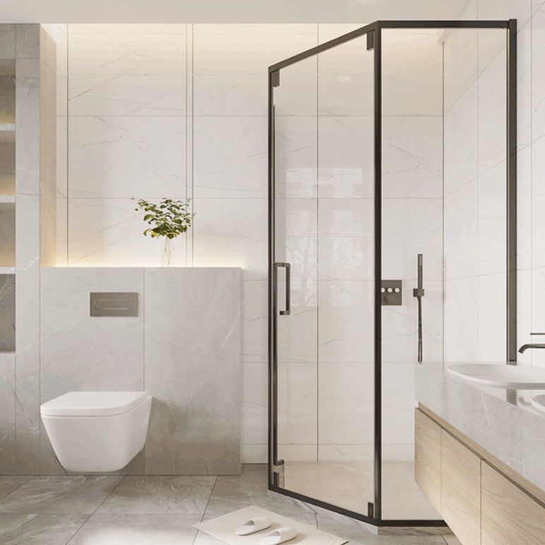 Matte Black Folding Shower Door, Side Opening Tempered Glass Shower Door Clearhalo 'Bathroom Remodel & Bathroom Fixtures' 'Home Improvement' 'home_improvement' 'home_improvement_shower_tub_doors' 'Shower and Tub Doors' 'shower_tub_doors' 'Showers & Bathtubs' 6968568