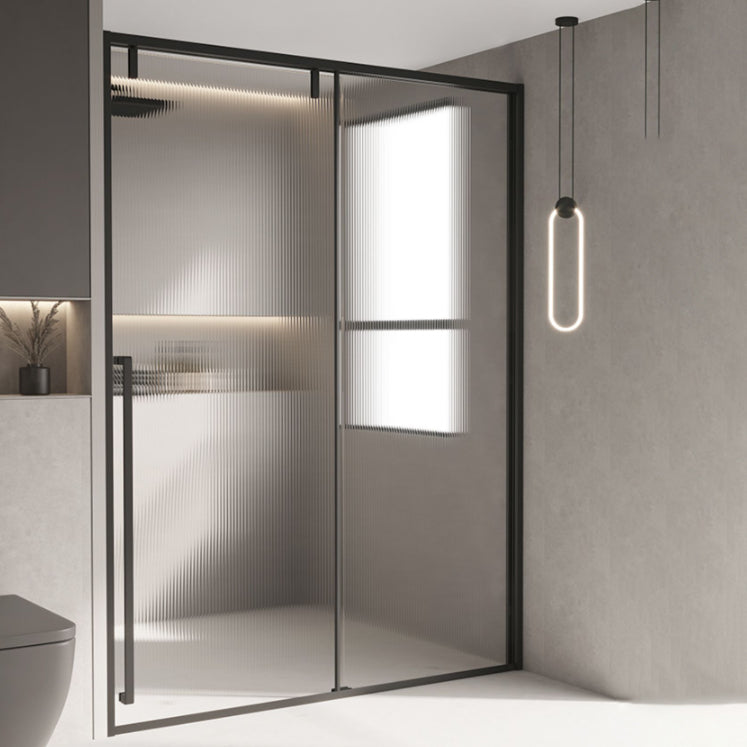 Semi Frameless Stainless Steel Frame Single Sliding Glass Shower Door Clearhalo 'Bathroom Remodel & Bathroom Fixtures' 'Home Improvement' 'home_improvement' 'home_improvement_shower_tub_doors' 'Shower and Tub Doors' 'shower_tub_doors' 'Showers & Bathtubs' 6968607