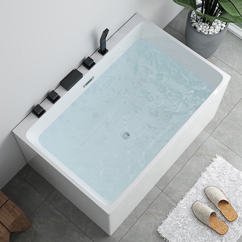 Soaking Rectangular Bathtub Antique Finish Acrylic Back to Wall Bath Tub Tub with Black 5-Piece Set Clearhalo 'Bathroom Remodel & Bathroom Fixtures' 'Bathtubs' 'Home Improvement' 'home_improvement' 'home_improvement_bathtubs' 'Showers & Bathtubs' 6974877