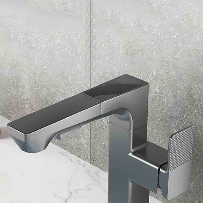 Modern Lever Handles Sink Faucet With Digital Display Square Brass Bathroom Sink Faucet Clearhalo 'Bathroom Remodel & Bathroom Fixtures' 'Bathroom Sink Faucets' 'Bathroom Sinks & Faucet Components' 'bathroom_sink_faucets' 'Home Improvement' 'home_improvement' 'home_improvement_bathroom_sink_faucets' 6976498