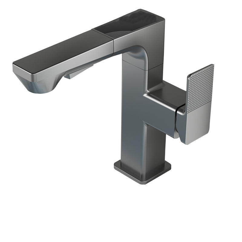 Modern Lever Handles Sink Faucet With Digital Display Square Brass Bathroom Sink Faucet Clearhalo 'Bathroom Remodel & Bathroom Fixtures' 'Bathroom Sink Faucets' 'Bathroom Sinks & Faucet Components' 'bathroom_sink_faucets' 'Home Improvement' 'home_improvement' 'home_improvement_bathroom_sink_faucets' 6976502