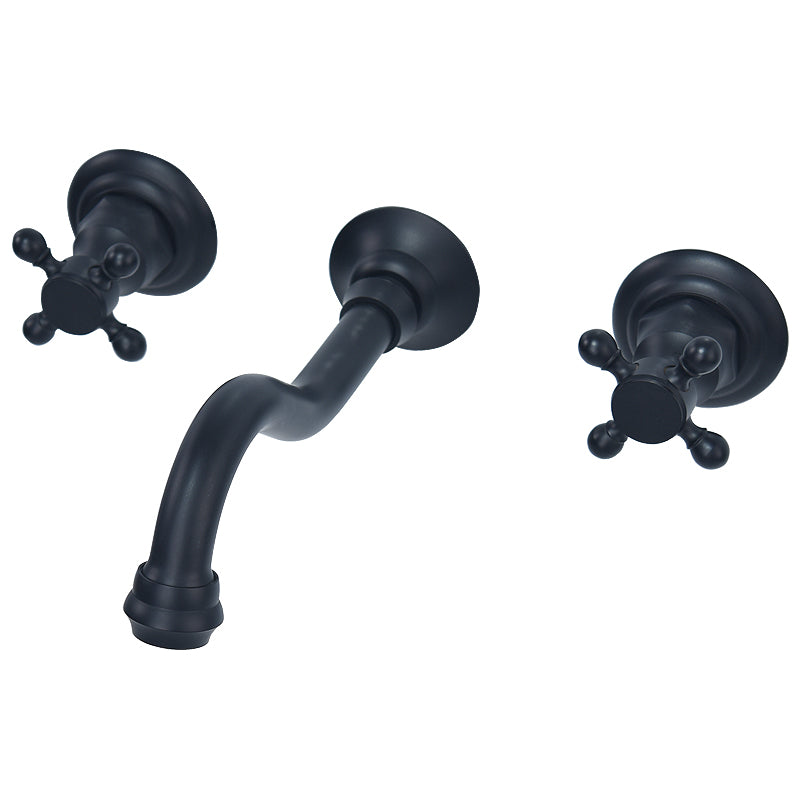 Traditioal Brass Roman Tub Faucet with 2 Cross Handles Tub Faucet Black Gooseneck Clearhalo 'Bathroom Remodel & Bathroom Fixtures' 'Bathroom Sink Faucets' 'Bathroom Sinks & Faucet Components' 'bathroom_sink_faucets' 'Home Improvement' 'home_improvement' 'home_improvement_bathroom_sink_faucets' 6976562