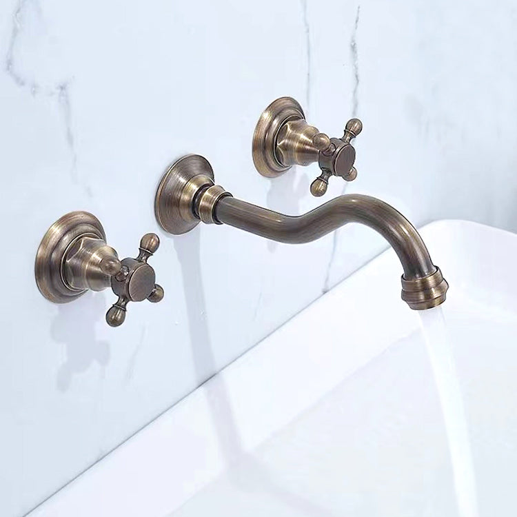 Traditioal Brass Roman Tub Faucet with 2 Cross Handles Tub Faucet Bronze Gooseneck Clearhalo 'Bathroom Remodel & Bathroom Fixtures' 'Bathroom Sink Faucets' 'Bathroom Sinks & Faucet Components' 'bathroom_sink_faucets' 'Home Improvement' 'home_improvement' 'home_improvement_bathroom_sink_faucets' 6976563