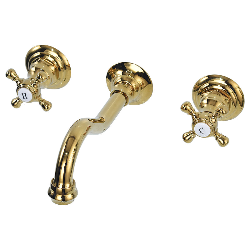 Traditioal Brass Roman Tub Faucet with 2 Cross Handles Tub Faucet Light Gold Gooseneck Clearhalo 'Bathroom Remodel & Bathroom Fixtures' 'Bathroom Sink Faucets' 'Bathroom Sinks & Faucet Components' 'bathroom_sink_faucets' 'Home Improvement' 'home_improvement' 'home_improvement_bathroom_sink_faucets' 6976581