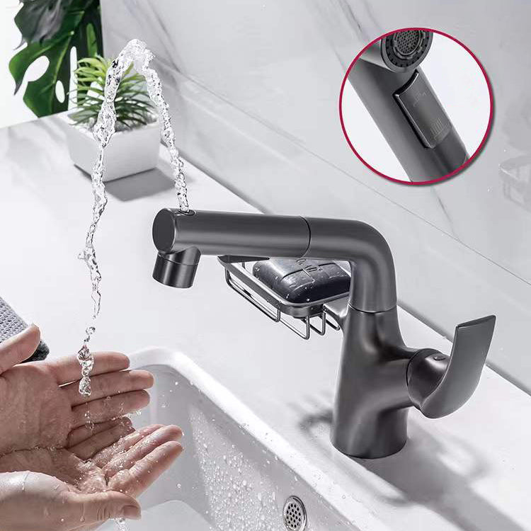 Lever Handles Sink Faucet Circular Swivel Spout Brass Bathroom Sink Faucet Clearhalo 'Bathroom Remodel & Bathroom Fixtures' 'Bathroom Sink Faucets' 'Bathroom Sinks & Faucet Components' 'bathroom_sink_faucets' 'Home Improvement' 'home_improvement' 'home_improvement_bathroom_sink_faucets' 6977352