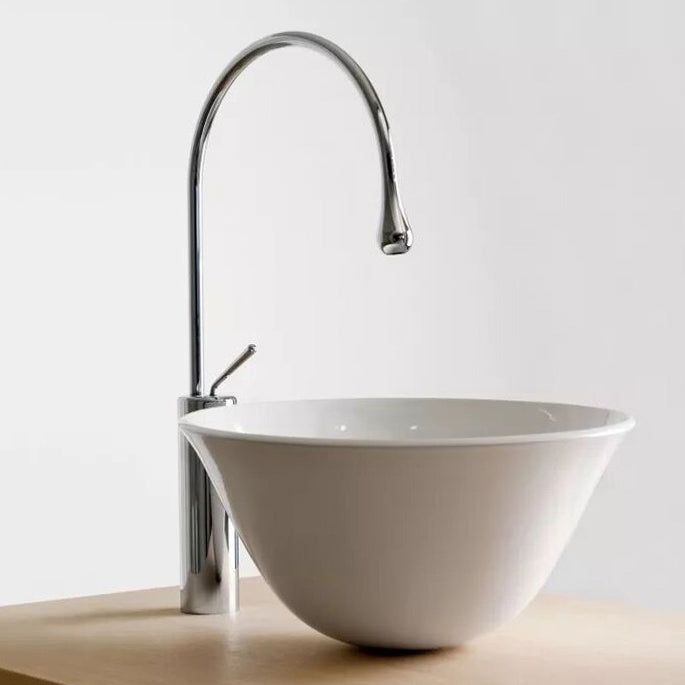 Gooseneck Lever Handles Sink Faucet Modern Circular Brass Bathroom Sink Faucet Clearhalo 'bathroom_sink_faucets' 'Conjuntos de Torneiras de Lavatório e Banheiro' 'home_improvement' 'home_improvement_bathroom_sink_faucets' 'Mobiliário Doméstico' 'Página inicial' 'Renovação e equipamento de casa de banho' 'Torneira para lavatório de banheiro' 6977783