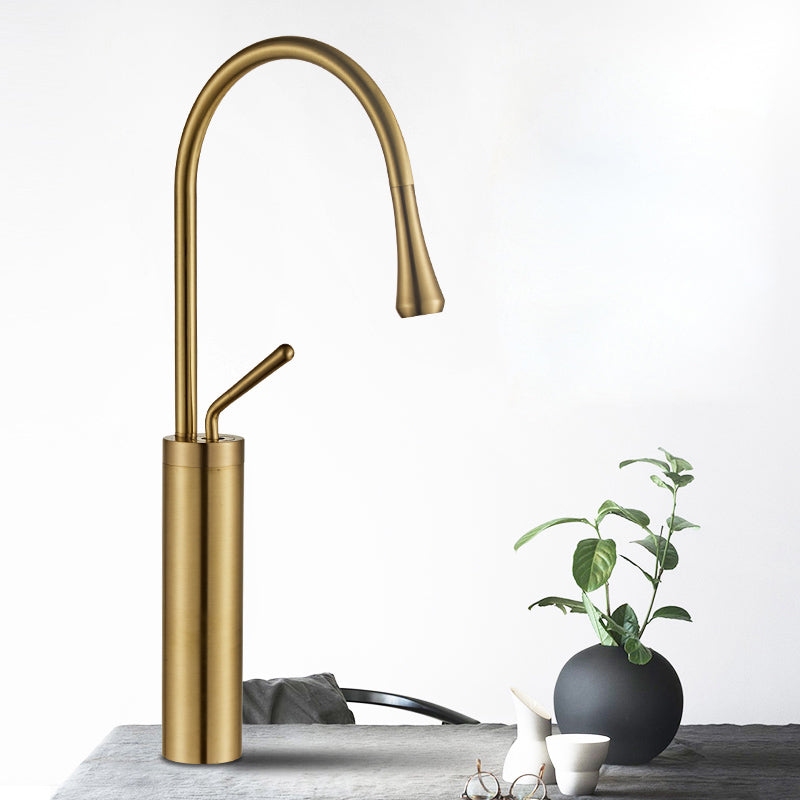 Gooseneck Sink Faucet Circular Lever Handles Brass Bathroom Sink Faucet Clearhalo 'Bathroom Remodel & Bathroom Fixtures' 'Bathroom Sink Faucets' 'Bathroom Sinks & Faucet Components' 'bathroom_sink_faucets' 'Home Improvement' 'home_improvement' 'home_improvement_bathroom_sink_faucets' 6977826