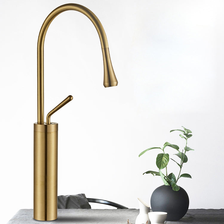 Gooseneck Sink Faucet Circular Lever Handles Brass Bathroom Sink Faucet Clearhalo 'Bathroom Remodel & Bathroom Fixtures' 'Bathroom Sink Faucets' 'Bathroom Sinks & Faucet Components' 'bathroom_sink_faucets' 'Home Improvement' 'home_improvement' 'home_improvement_bathroom_sink_faucets' 6977836