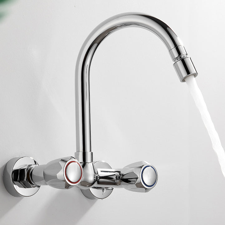 Contemporary Wall Mounted Pot Filler Faucet High Arch Swivel Spout 2 Hole Kitchen Faucet Clearhalo 'Home Improvement' 'home_improvement' 'home_improvement_kitchen_faucets' 'Kitchen Faucets' 'Kitchen Remodel & Kitchen Fixtures' 'Kitchen Sinks & Faucet Components' 'kitchen_faucets' 6977967