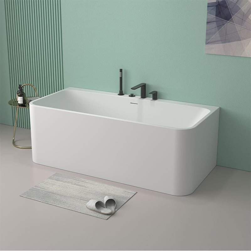 Modern Stone Rectangular Tub Soaking 22.05" Wide Bath with Overflow Trim Bath Matte White 55"L x 30"W x 22"H Tub with Black 4-Piece Set Clearhalo 'Bathroom Remodel & Bathroom Fixtures' 'Bathtubs' 'Home Improvement' 'home_improvement' 'home_improvement_bathtubs' 'Showers & Bathtubs' 6980871