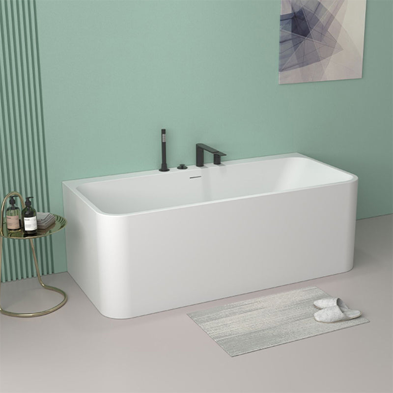 Modern Stone Rectangular Tub Soaking 22.05" Wide Bath with Overflow Trim Bath Gloss White Tub with Black 4-Piece Set Clearhalo 'Bathroom Remodel & Bathroom Fixtures' 'Bathtubs' 'Home Improvement' 'home_improvement' 'home_improvement_bathtubs' 'Showers & Bathtubs' 6980875