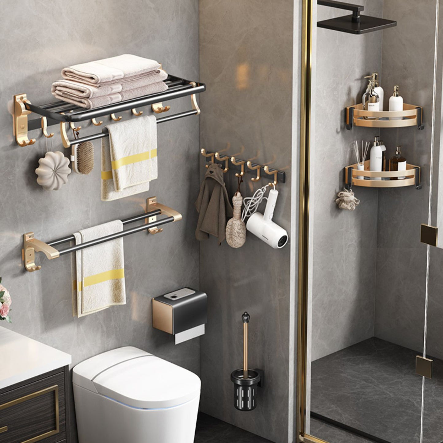 7 Piece Traditional Bathroom Accessory Set Aluminum Bathroom Accessory Kit Clearhalo 'Bathroom Hardware Sets' 'Bathroom Hardware' 'Bathroom Remodel & Bathroom Fixtures' 'bathroom_hardware_sets' 'Home Improvement' 'home_improvement' 'home_improvement_bathroom_hardware_sets' 6996876