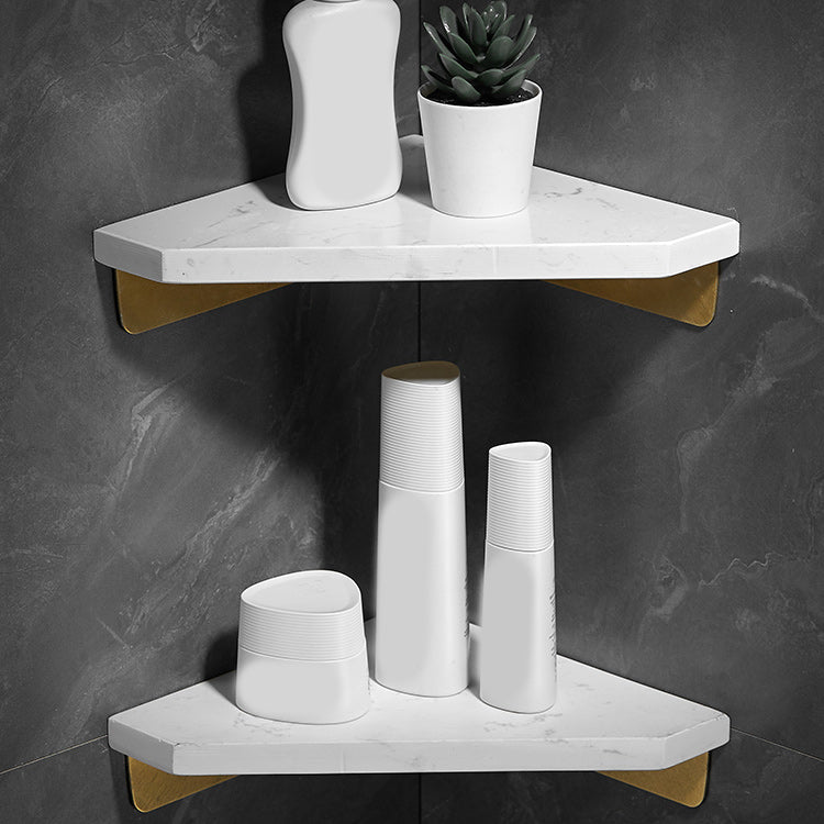 Marble 2 Piece Bathroom Accessory Set Brushed Metal Bath Shelf White Triangle 2 Piece Set Clearhalo 'Bathroom Hardware Sets' 'Bathroom Hardware' 'Bathroom Remodel & Bathroom Fixtures' 'bathroom_hardware_sets' 'Home Improvement' 'home_improvement' 'home_improvement_bathroom_hardware_sets' 6996900