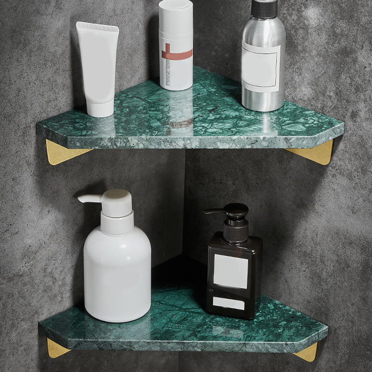 Marble 2 Piece Bathroom Accessory Set Brushed Metal Bath Shelf Green Triangle 2 Piece Set Clearhalo 'Bathroom Hardware Sets' 'Bathroom Hardware' 'Bathroom Remodel & Bathroom Fixtures' 'bathroom_hardware_sets' 'Home Improvement' 'home_improvement' 'home_improvement_bathroom_hardware_sets' 6996908