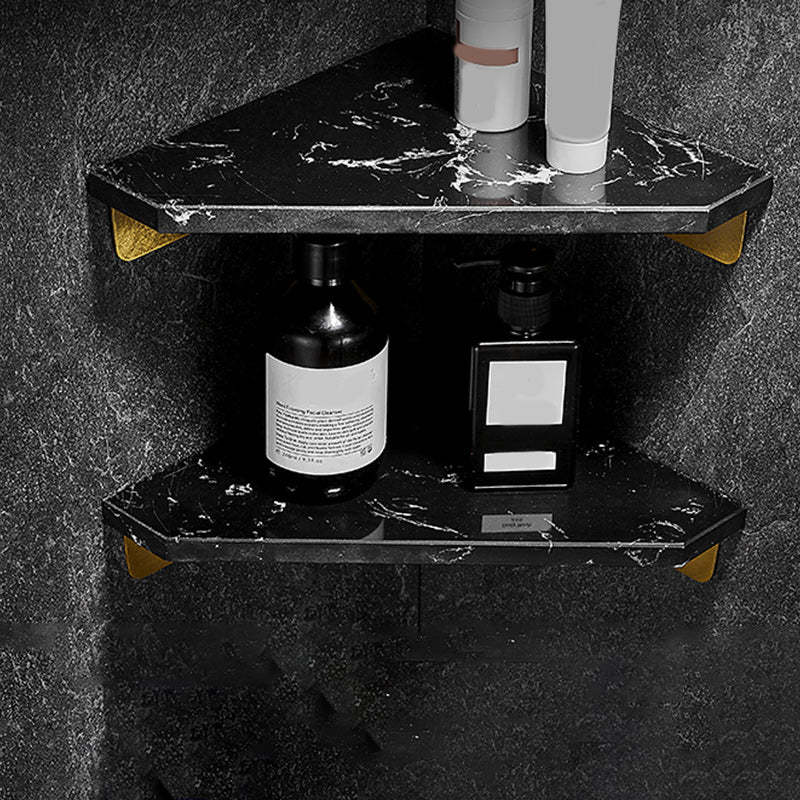 Aluminum Bathroom Accessory Set 1.57 Inches Tall Marble Bath Shelf Black Triangle 2 Piece Set Clearhalo 'Bathroom Hardware Sets' 'Bathroom Hardware' 'Bathroom Remodel & Bathroom Fixtures' 'bathroom_hardware_sets' 'Home Improvement' 'home_improvement' 'home_improvement_bathroom_hardware_sets' 6996924