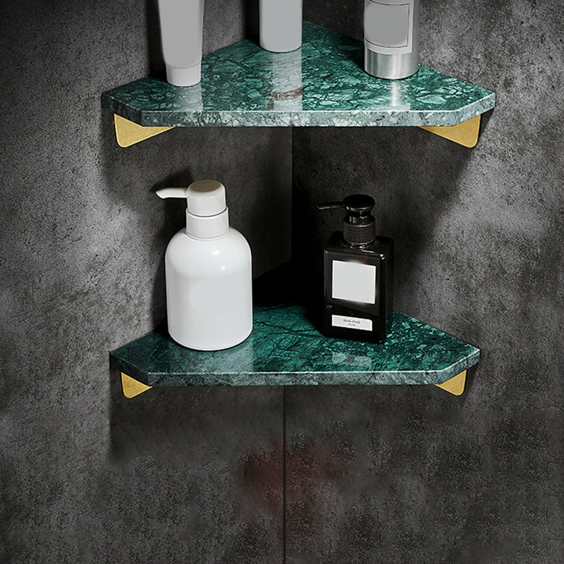 Aluminum Bathroom Accessory Set 1.57 Inches Tall Marble Bath Shelf Green Triangle 2 Piece Set Clearhalo 'Bathroom Hardware Sets' 'Bathroom Hardware' 'Bathroom Remodel & Bathroom Fixtures' 'bathroom_hardware_sets' 'Home Improvement' 'home_improvement' 'home_improvement_bathroom_hardware_sets' 6996940