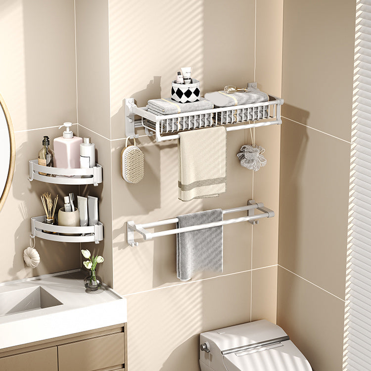 Modern Style Bathroom Accessory Set with Bath Shelf/Towel Bar/Toilet Brush in White 4-Piece Set (Towel Bar) Clearhalo 'Bathroom Hardware Sets' 'Bathroom Hardware' 'Bathroom Remodel & Bathroom Fixtures' 'bathroom_hardware_sets' 'Home Improvement' 'home_improvement' 'home_improvement_bathroom_hardware_sets' 6996958