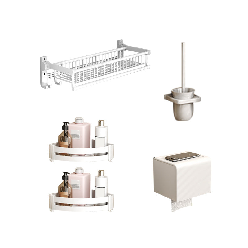 Modern Style Bathroom Accessory Set with Bath Shelf/Towel Bar/Toilet Brush in White 5-Piece Set (Toilet Brush) Clearhalo 'Bathroom Hardware Sets' 'Bathroom Hardware' 'Bathroom Remodel & Bathroom Fixtures' 'bathroom_hardware_sets' 'Home Improvement' 'home_improvement' 'home_improvement_bathroom_hardware_sets' 6996961