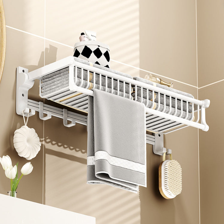 Modern Style Bathroom Accessory Set with Bath Shelf/Towel Bar/Toilet Brush in White Clearhalo 'Bathroom Hardware Sets' 'Bathroom Hardware' 'Bathroom Remodel & Bathroom Fixtures' 'bathroom_hardware_sets' 'Home Improvement' 'home_improvement' 'home_improvement_bathroom_hardware_sets' 6996962