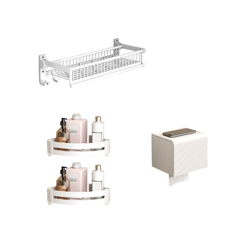 Modern Style Bathroom Accessory Set with Bath Shelf/Towel Bar/Toilet Brush in White 4-Piece Set (Toilet Paper Holder) Clearhalo 'Bathroom Hardware Sets' 'Bathroom Hardware' 'Bathroom Remodel & Bathroom Fixtures' 'bathroom_hardware_sets' 'Home Improvement' 'home_improvement' 'home_improvement_bathroom_hardware_sets' 6996965