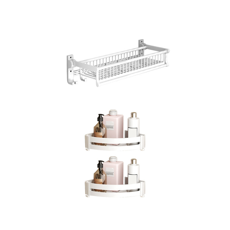 Modern Style Bathroom Accessory Set with Bath Shelf/Towel Bar/Toilet Brush in White 3-Piece Set Clearhalo 'Bathroom Hardware Sets' 'Bathroom Hardware' 'Bathroom Remodel & Bathroom Fixtures' 'bathroom_hardware_sets' 'Home Improvement' 'home_improvement' 'home_improvement_bathroom_hardware_sets' 6996970