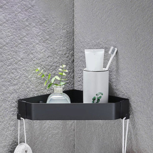 Contemporary Stainless Steel Bath Shelf 2-Piece Bathroom Accessory Set 9" Black 1 Piece Clearhalo 'Bathroom Hardware Sets' 'Bathroom Hardware' 'Bathroom Remodel & Bathroom Fixtures' 'bathroom_hardware_sets' 'Home Improvement' 'home_improvement' 'home_improvement_bathroom_hardware_sets' 6996994