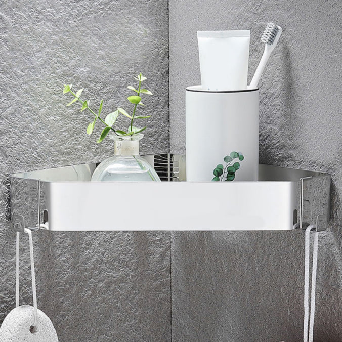 Contemporary Stainless Steel Bath Shelf 2-Piece Bathroom Accessory Set 9" Silver 1 Piece Clearhalo 'Bathroom Hardware Sets' 'Bathroom Hardware' 'Bathroom Remodel & Bathroom Fixtures' 'bathroom_hardware_sets' 'Home Improvement' 'home_improvement' 'home_improvement_bathroom_hardware_sets' 6996997