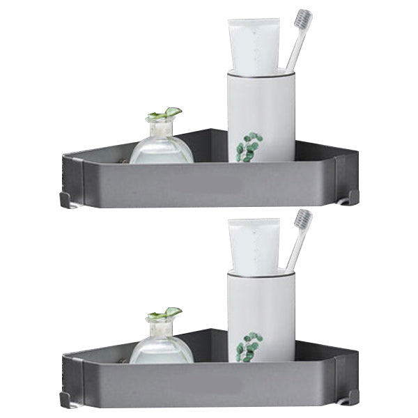 Contemporary Stainless Steel Bath Shelf 2-Piece Bathroom Accessory Set 9" Grey 2 Piece Set Clearhalo 'Bathroom Hardware Sets' 'Bathroom Hardware' 'Bathroom Remodel & Bathroom Fixtures' 'bathroom_hardware_sets' 'Home Improvement' 'home_improvement' 'home_improvement_bathroom_hardware_sets' 6997006