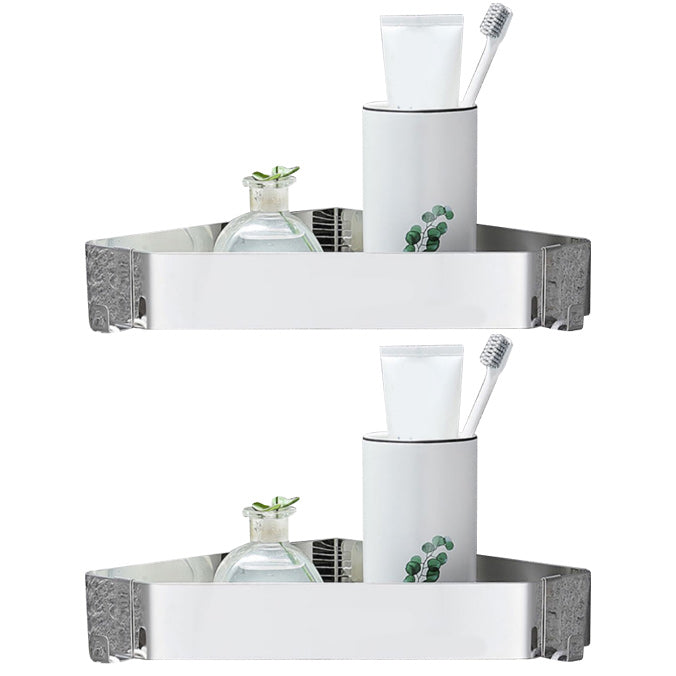 Contemporary Stainless Steel Bath Shelf 2-Piece Bathroom Accessory Set 9" Silver 2 Piece Set Clearhalo 'Bathroom Hardware Sets' 'Bathroom Hardware' 'Bathroom Remodel & Bathroom Fixtures' 'bathroom_hardware_sets' 'Home Improvement' 'home_improvement' 'home_improvement_bathroom_hardware_sets' 6997007