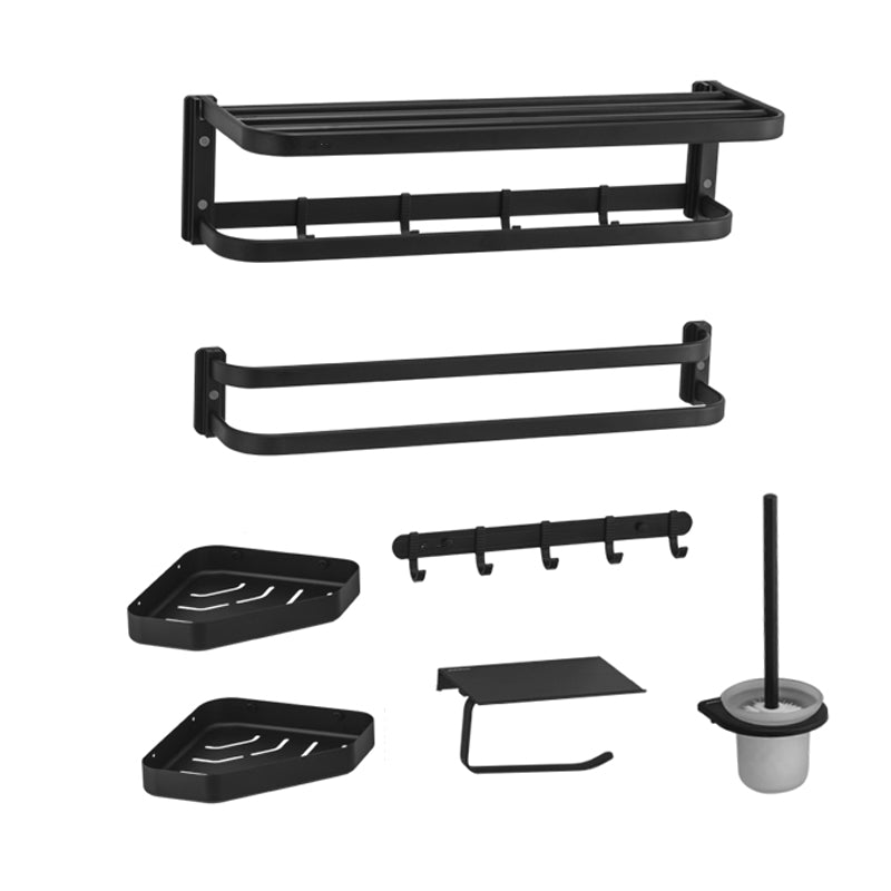 Contemporary Bathroom Hardware Set Towel Bar/Bath Shelf & Paper Holder Included Black 7-Piece Set Clearhalo 'Bathroom Hardware Sets' 'Bathroom Hardware' 'Bathroom Remodel & Bathroom Fixtures' 'bathroom_hardware_sets' 'Home Improvement' 'home_improvement' 'home_improvement_bathroom_hardware_sets' 6997057