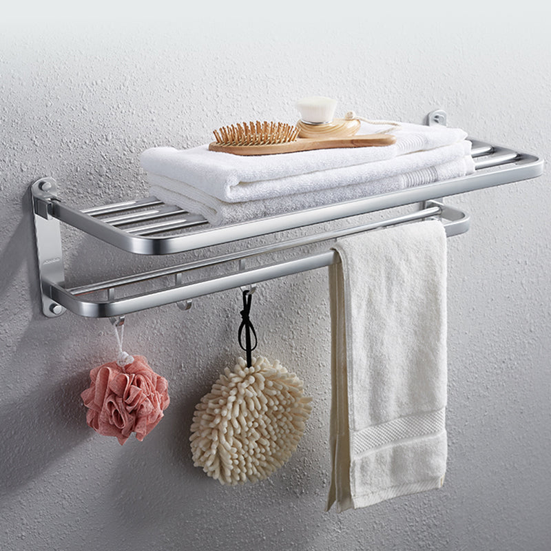 Modern Bathroom Accessory Set with Bathe Shelf/Robe Hooks/Towel Bar in Aluminum Clearhalo 'Bathroom Hardware Sets' 'Bathroom Hardware' 'Bathroom Remodel & Bathroom Fixtures' 'bathroom_hardware_sets' 'Home Improvement' 'home_improvement' 'home_improvement_bathroom_hardware_sets' 6997074