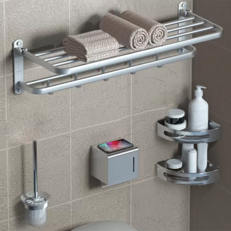 7-Piece Modern Bathroom Accessory Set Matte Black Bathroom Set with Towel Bar/Bath Shelf Silver 5 piece Set Clearhalo 'Bathroom Hardware Sets' 'Bathroom Hardware' 'Bathroom Remodel & Bathroom Fixtures' 'bathroom_hardware_sets' 'Home Improvement' 'home_improvement' 'home_improvement_bathroom_hardware_sets' 6997101