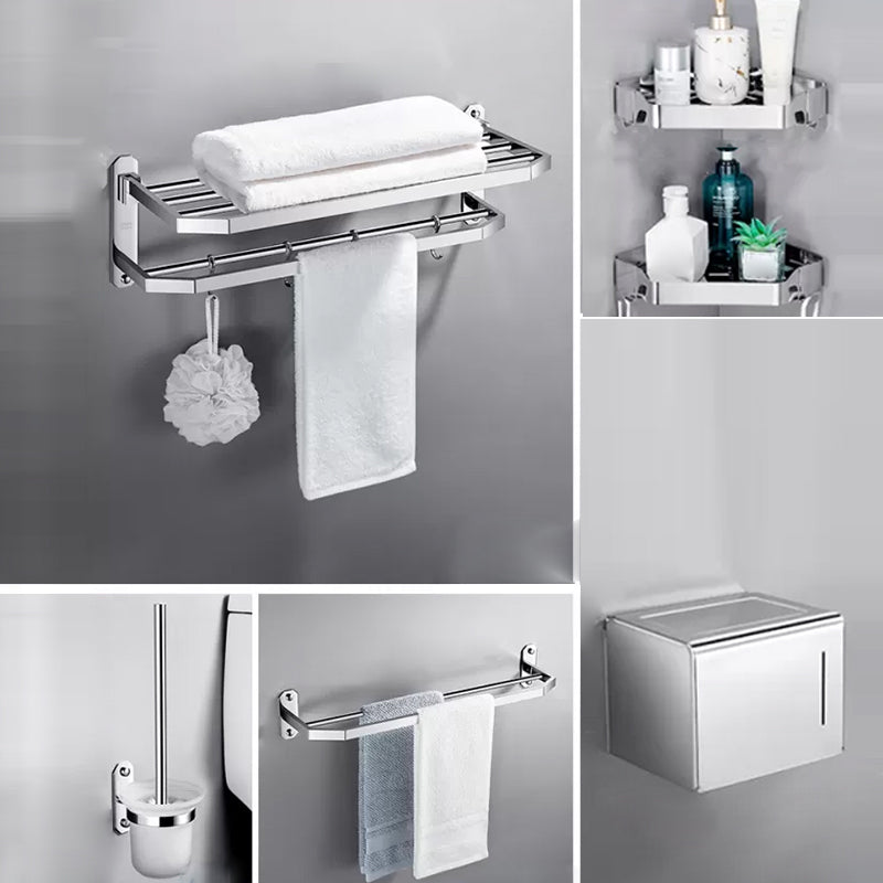 Modern 7 Piece Bathroom Accessory Set Polished Chrome Bathroom Hardware Curve 6-Piece Set Clearhalo 'Bathroom Hardware Sets' 'Bathroom Hardware' 'Bathroom Remodel & Bathroom Fixtures' 'bathroom_hardware_sets' 'Home Improvement' 'home_improvement' 'home_improvement_bathroom_hardware_sets' 6997143