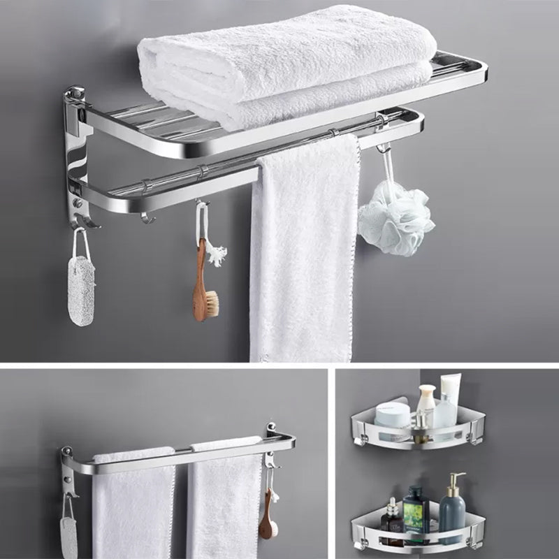 Modern 7 Piece Bathroom Accessory Set Polished Chrome Bathroom Hardware Standard 4-Piece Set (Towel Bar) Clearhalo 'Bathroom Hardware Sets' 'Bathroom Hardware' 'Bathroom Remodel & Bathroom Fixtures' 'bathroom_hardware_sets' 'Home Improvement' 'home_improvement' 'home_improvement_bathroom_hardware_sets' 6997150