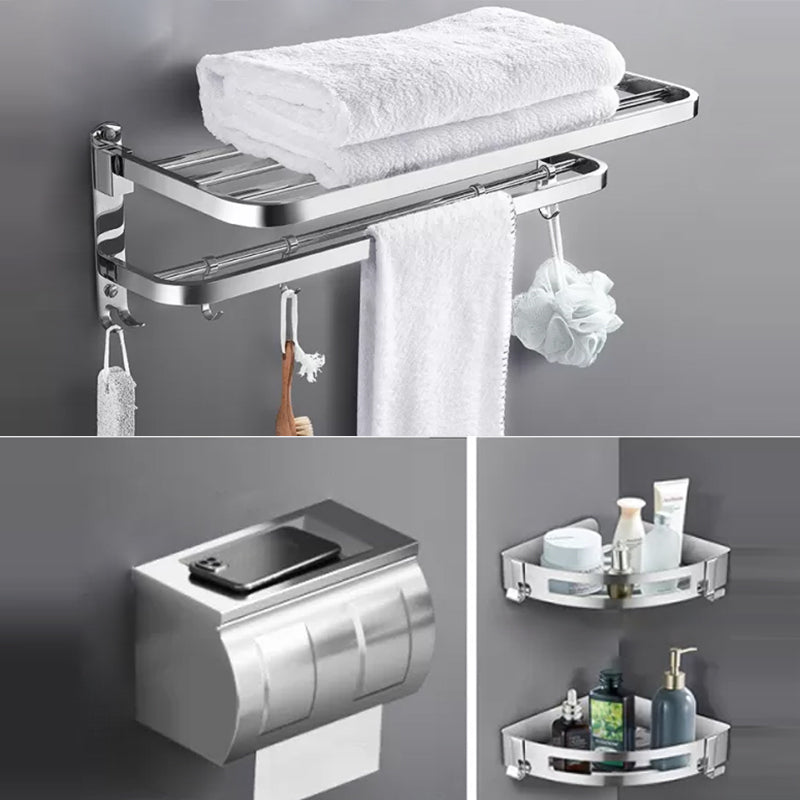 Modern 7 Piece Bathroom Accessory Set Polished Chrome Bathroom Hardware Standard 4-Piece Set (Toilet Paper Holder) Clearhalo 'Bathroom Hardware Sets' 'Bathroom Hardware' 'Bathroom Remodel & Bathroom Fixtures' 'bathroom_hardware_sets' 'Home Improvement' 'home_improvement' 'home_improvement_bathroom_hardware_sets' 6997155