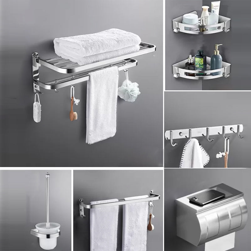 Modern 7 Piece Bathroom Accessory Set Polished Chrome Bathroom Hardware Standard 7-Piece Set Clearhalo 'Bathroom Hardware Sets' 'Bathroom Hardware' 'Bathroom Remodel & Bathroom Fixtures' 'bathroom_hardware_sets' 'Home Improvement' 'home_improvement' 'home_improvement_bathroom_hardware_sets' 6997156