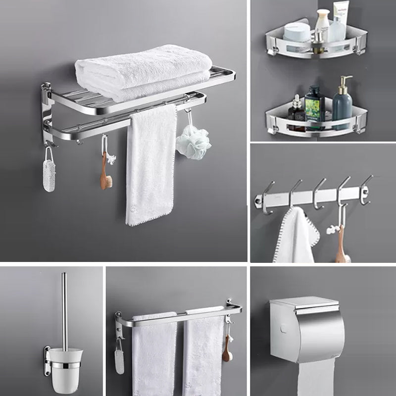 Modern 7 Piece Bathroom Accessory Set Polished Chrome Bathroom Hardware Standard 7-Piece Set (Toilet Paper Holder) Clearhalo 'Bathroom Hardware Sets' 'Bathroom Hardware' 'Bathroom Remodel & Bathroom Fixtures' 'bathroom_hardware_sets' 'Home Improvement' 'home_improvement' 'home_improvement_bathroom_hardware_sets' 6997157