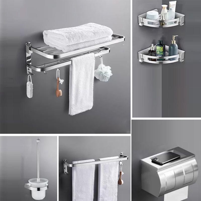 Modern 7 Piece Bathroom Accessory Set Polished Chrome Bathroom Hardware Standard 6-Piece Set Clearhalo 'Bathroom Hardware Sets' 'Bathroom Hardware' 'Bathroom Remodel & Bathroom Fixtures' 'bathroom_hardware_sets' 'Home Improvement' 'home_improvement' 'home_improvement_bathroom_hardware_sets' 6997158