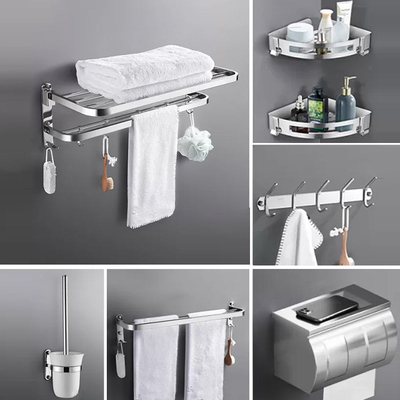 Modern 7 Piece Bathroom Accessory Set Polished Chrome Bathroom Hardware Standard 7-Piece Set (Hook) Clearhalo 'Bathroom Hardware Sets' 'Bathroom Hardware' 'Bathroom Remodel & Bathroom Fixtures' 'bathroom_hardware_sets' 'Home Improvement' 'home_improvement' 'home_improvement_bathroom_hardware_sets' 6997160