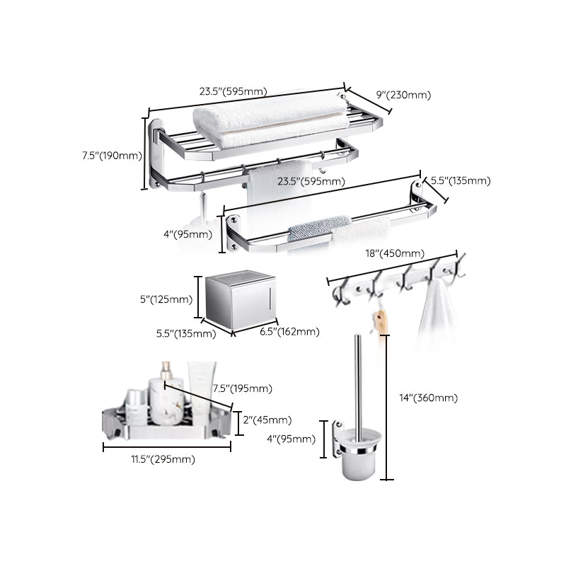 Modern 7 Piece Bathroom Accessory Set Polished Chrome Bathroom Hardware Clearhalo 'Bathroom Hardware Sets' 'Bathroom Hardware' 'Bathroom Remodel & Bathroom Fixtures' 'bathroom_hardware_sets' 'Home Improvement' 'home_improvement' 'home_improvement_bathroom_hardware_sets' 6997161