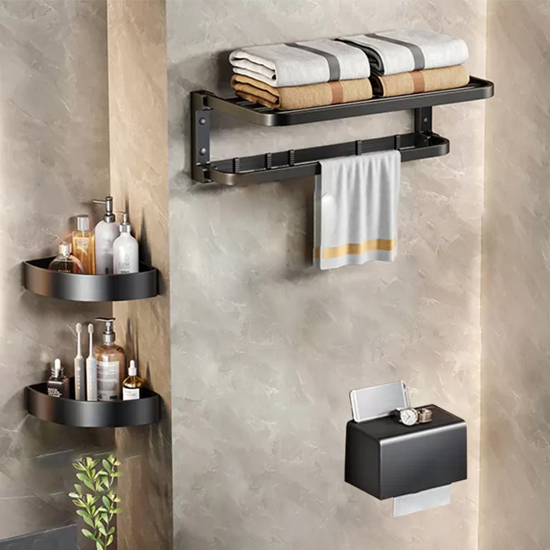 Aluminum Modern 7-Piece Bathroom Accessory Set Black Bathroom Hardware Folding 4-Piece Set (Toilet Paper Holder) Clearhalo 'Bathroom Hardware Sets' 'Bathroom Hardware' 'Bathroom Remodel & Bathroom Fixtures' 'bathroom_hardware_sets' 'Home Improvement' 'home_improvement' 'home_improvement_bathroom_hardware_sets' 6997182