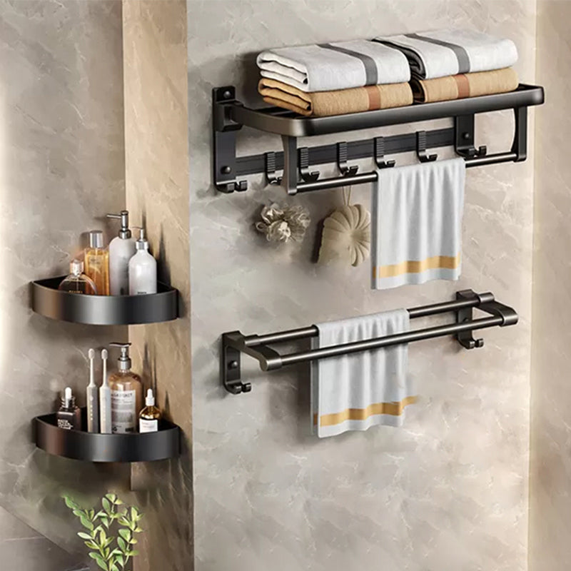 Aluminum Modern 7-Piece Bathroom Accessory Set Black Bathroom Hardware Thickened Fund 4-Piece Set (Towel Bar) Clearhalo 'Bathroom Hardware Sets' 'Bathroom Hardware' 'Bathroom Remodel & Bathroom Fixtures' 'bathroom_hardware_sets' 'Home Improvement' 'home_improvement' 'home_improvement_bathroom_hardware_sets' 6997185