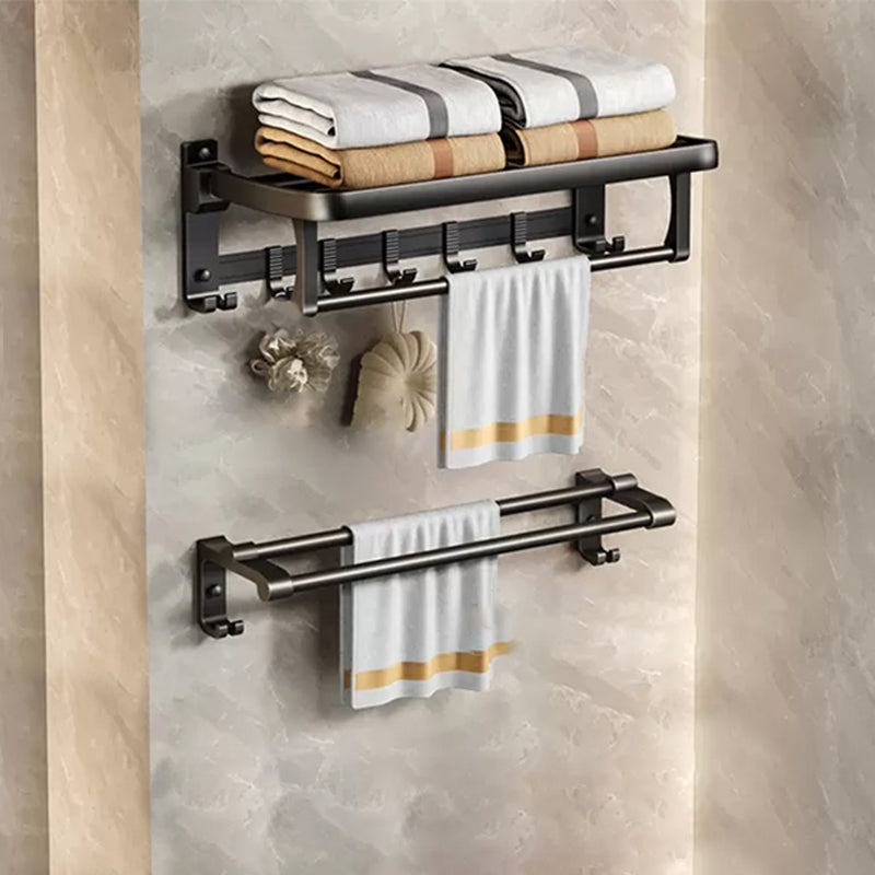 Aluminum Modern 7-Piece Bathroom Accessory Set Black Bathroom Hardware Thickened Fund Towel Rack with Towel Bar Clearhalo 'Bathroom Hardware Sets' 'Bathroom Hardware' 'Bathroom Remodel & Bathroom Fixtures' 'bathroom_hardware_sets' 'Home Improvement' 'home_improvement' 'home_improvement_bathroom_hardware_sets' 6997187