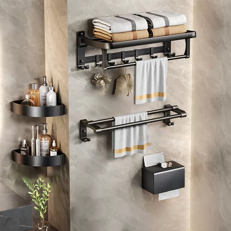 Aluminum Modern 7-Piece Bathroom Accessory Set Black Bathroom Hardware Thickened Fund 5 piece Set Clearhalo 'Bathroom Hardware Sets' 'Bathroom Hardware' 'Bathroom Remodel & Bathroom Fixtures' 'bathroom_hardware_sets' 'Home Improvement' 'home_improvement' 'home_improvement_bathroom_hardware_sets' 6997192