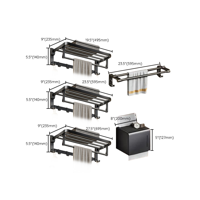 Aluminum Modern 7-Piece Bathroom Accessory Set Black Bathroom Hardware Clearhalo 'Bathroom Hardware Sets' 'Bathroom Hardware' 'Bathroom Remodel & Bathroom Fixtures' 'bathroom_hardware_sets' 'Home Improvement' 'home_improvement' 'home_improvement_bathroom_hardware_sets' 6997194