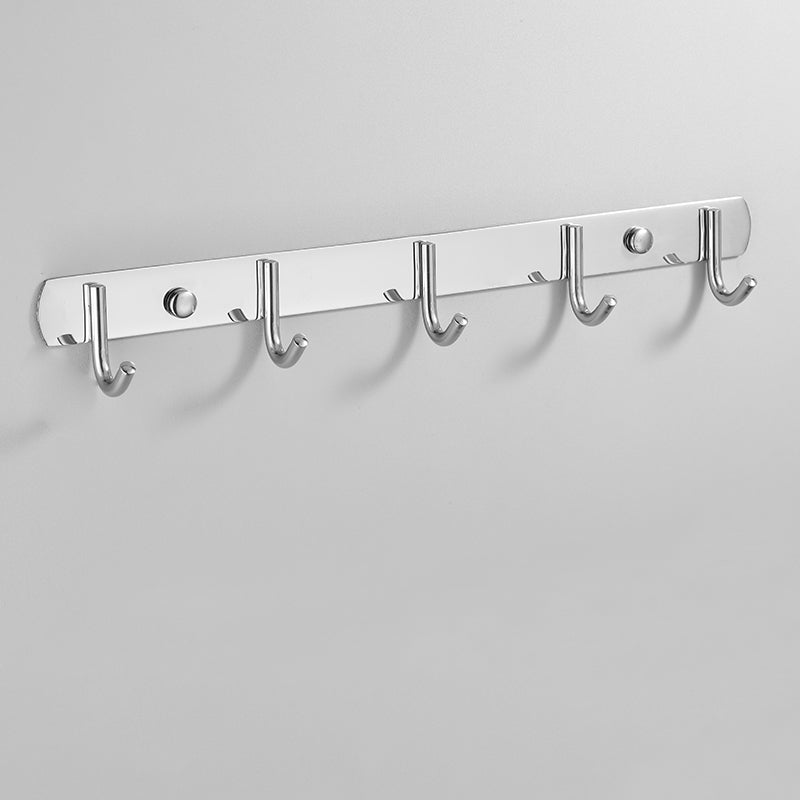 Silver Bathroom Accessories Hardware Set Modern Bathroom Accessory Kit Row Hook-5 Hooks Clearhalo 'Bathroom Hardware Sets' 'Bathroom Hardware' 'Bathroom Remodel & Bathroom Fixtures' 'bathroom_hardware_sets' 'Home Improvement' 'home_improvement' 'home_improvement_bathroom_hardware_sets' 6997219