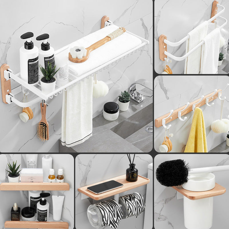 White 7-piece Bathroom Accessory Set Wood and Metal Bathroom Set Clearhalo 'Bathroom Hardware Sets' 'Bathroom Hardware' 'Bathroom Remodel & Bathroom Fixtures' 'bathroom_hardware_sets' 'Home Improvement' 'home_improvement' 'home_improvement_bathroom_hardware_sets' 6997227